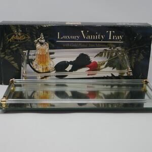 Vintage New Glass Brass Acrylic Vanity Tray 6x16